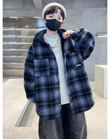 체크 후드 울 셔츠 자켓 R23052
