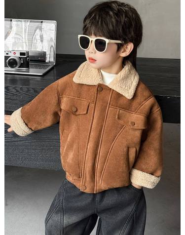 캐러멜 스웨이드 보아 트러커 자켓 R23436