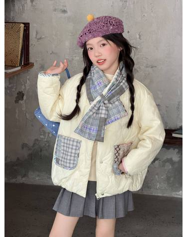 크림 퀼팅 머플러 자켓 R23554