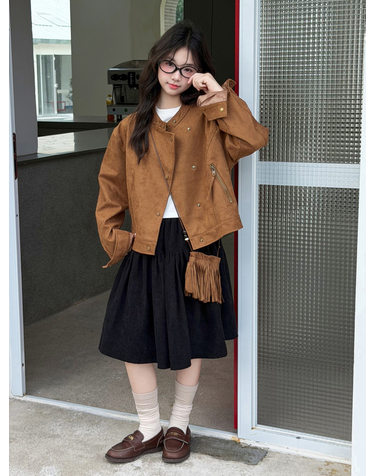 카멜 스웨이드 라이더 자켓 R23519