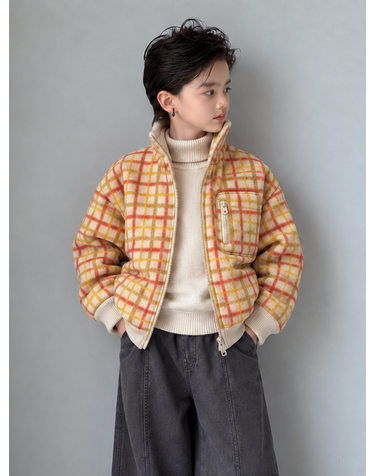 머스터드 체크 패딩 자켓 R23506