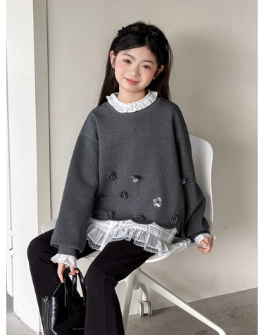 웨이브 크롭 리본 스웨트셔츠 R23705