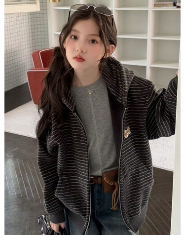 브라운 스트라이프 후드 집업 점퍼 R23687