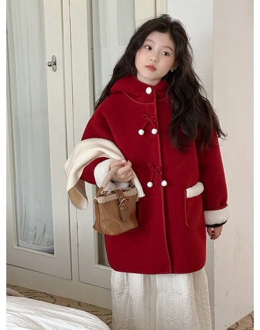 체리 레드 더블 버튼 코트 R23679