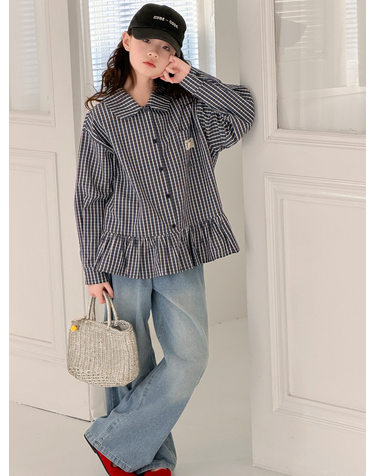 그레이 스트라이프 페플럼 셔츠 자켓 R23874