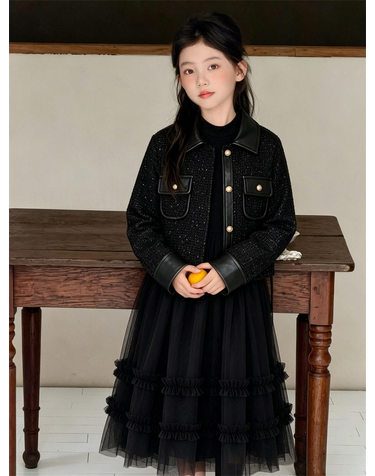 블랙 데님 자켓 튤 원피스 세트 R23996