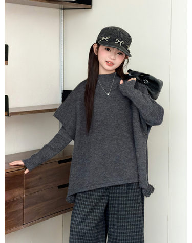 그레이 숄 레이어드 니트 탑 셋업 R23967