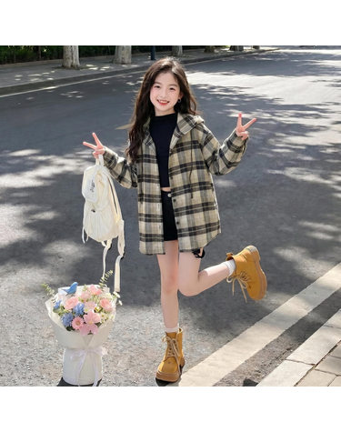 베이지 블랙 체크 셔츠 자켓 R23930