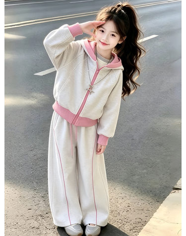 배색 후드 기모 집업 셋업 R24002