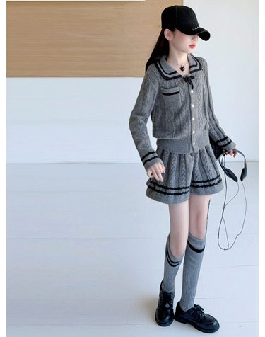 세일러 카라 니트 가디건 스커트 셋업 R24003