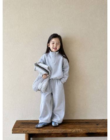 블루 기모 맨투맨 패딩 베스트 3종 셋업 R24053