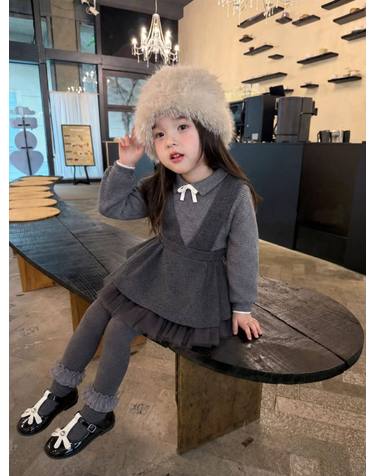 그레이 울 터치 튤 멜빵 원피스 R24069