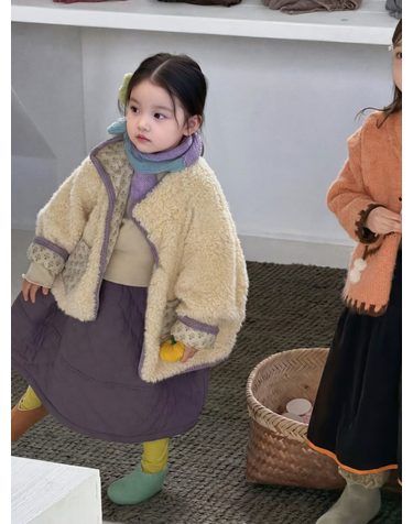 크림 양털 플라워 패딩 코트 R24050