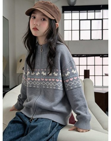 그레이 노르딕 하이넥 집업 가디건 R24183