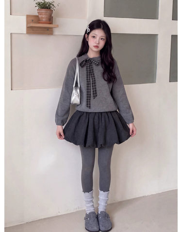 그레이 리본 스웨트 벌룬 스커트 셋업 R24153