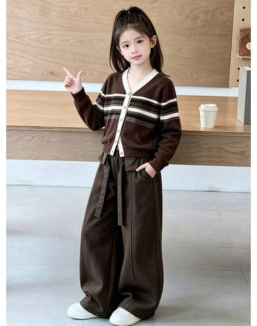 브라운 스트라이프 니트 가디건 셋업 R24167