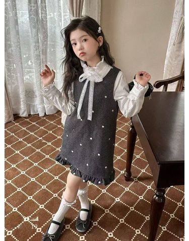 블랙 하트 원피스 리본 블라우스 세트 R24156