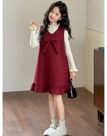 버건디 리본 퀼팅 원피스 R24122