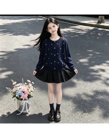 네이비 꽃자수 니트 가디건 R24295