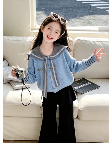 세일러 카라 블루 니트 가디건 R24242