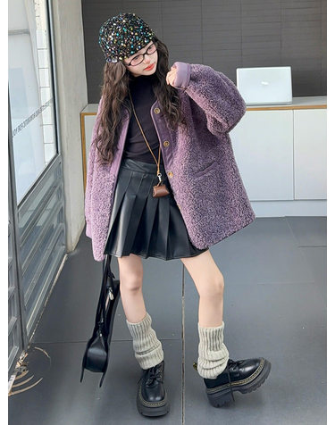 라벤더 보아 플리스 코트 R24219