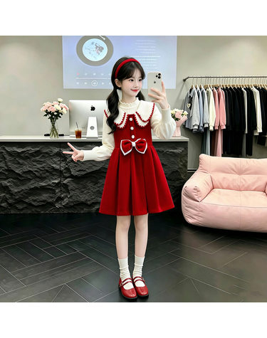 케이프 카라 리본 원피스 R24469