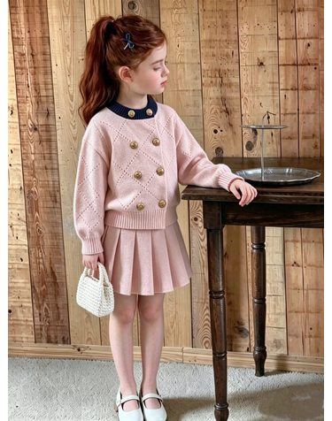 파스텔 더블버튼 니트 플리츠 셋업 R27166