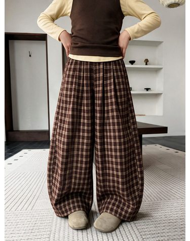 빈티지 체크 핀턱 와이드 팬츠 R26947