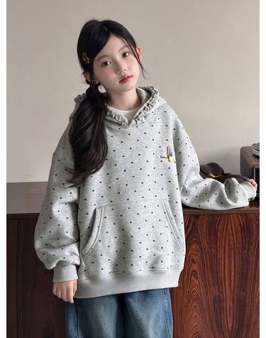 도트 패턴 후드 스웨트 기모 와이드 데님 R26707