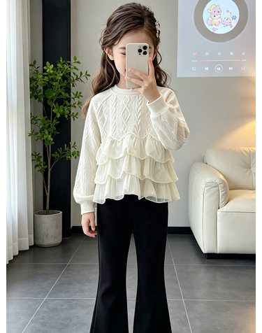 티어드 러플 니트 부츠컷 팬츠 R26688