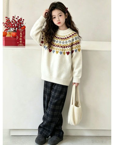 페어아일 니트 체크 팬츠 R26594