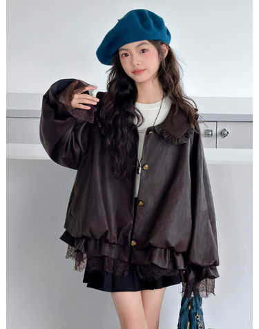 쇼콜라 프릴 레더 자켓 R27002