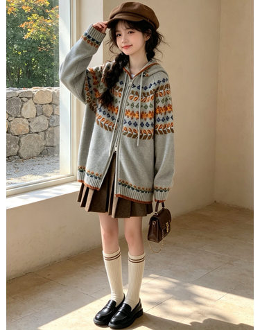 알파인 노르딕 후드 니트 집업 R27001