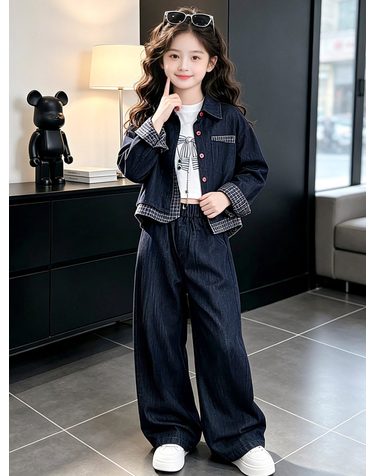 크롭 데님 자켓 와이드 팬츠 셋업 R26607