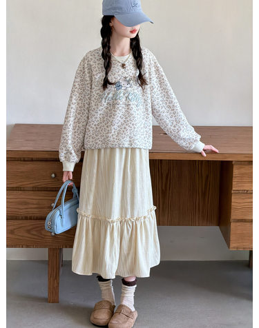 레오파드 스웨트 벨벳스커트 셋업 R26959