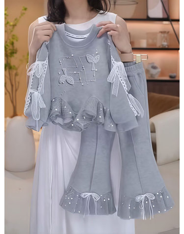 리본 니트 자켓 플리츠 스커트 셋업 R26865