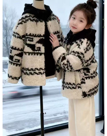 자카드 패턴 뽀글이 후드 자켓 R26797