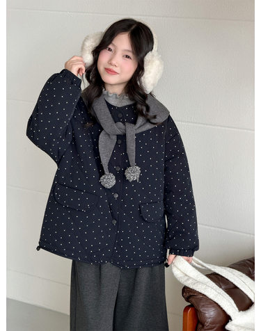 도트 퀼팅 자켓 니트 머플러 와이드 팬츠 R26765