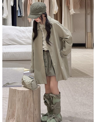 올리브 클래식 롱 트렌치코트 R27007