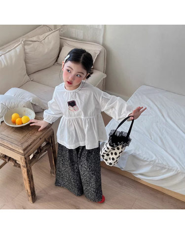 여아 자수 포인트 셔링 코튼 블라우스 R19266