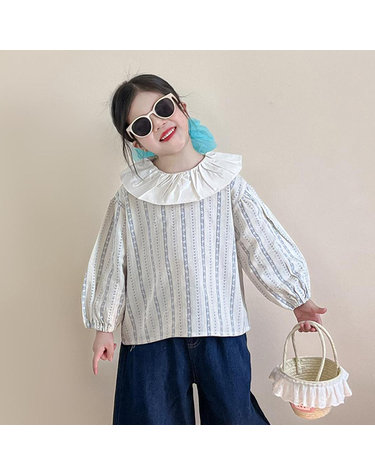 스트라이프 프릴 카라 블라우스 R14814