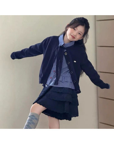 여아 네이비 티어드 레이스 스커트 R19141