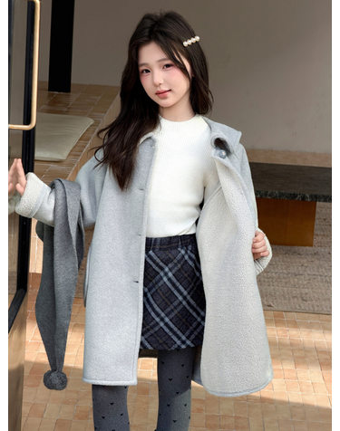 폼폼 머플러 카라 울 블렌드 코트 R27745