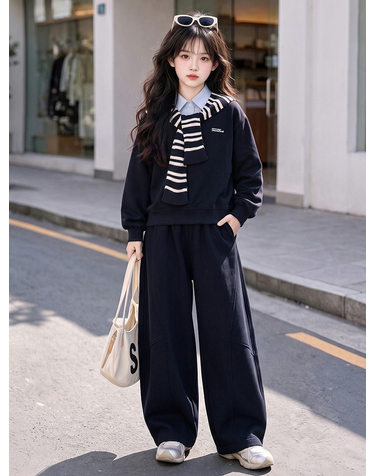 스트라이프 숄 레이어드 스웨트 셋업 R28030