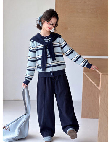 숄 레이어드 스트라이프 니트 와이드 셋업 R27791