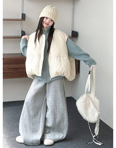 패딩 베스트 하이넥 집업 니트 기모 팬츠 3피스 R27675