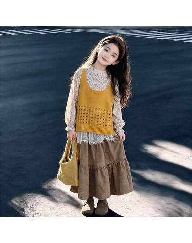 머스타드 펀칭 니트베스트 레이스 3피스 R27498