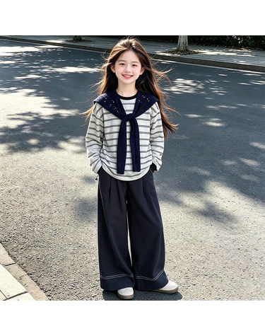 스트라이프 숄더케이프 와이드 3피스 셋업 R27406