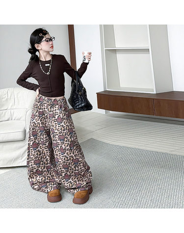 초코 슬림티 레오파드 와이드팬츠 셋업 R27283
