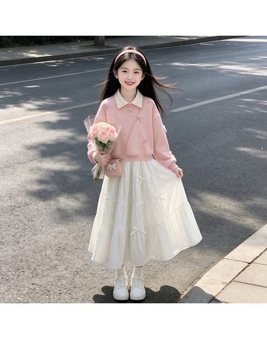 베이비맥스 리본 카라 스웨트셔츠 튤 롱스커트 셋업 R27590